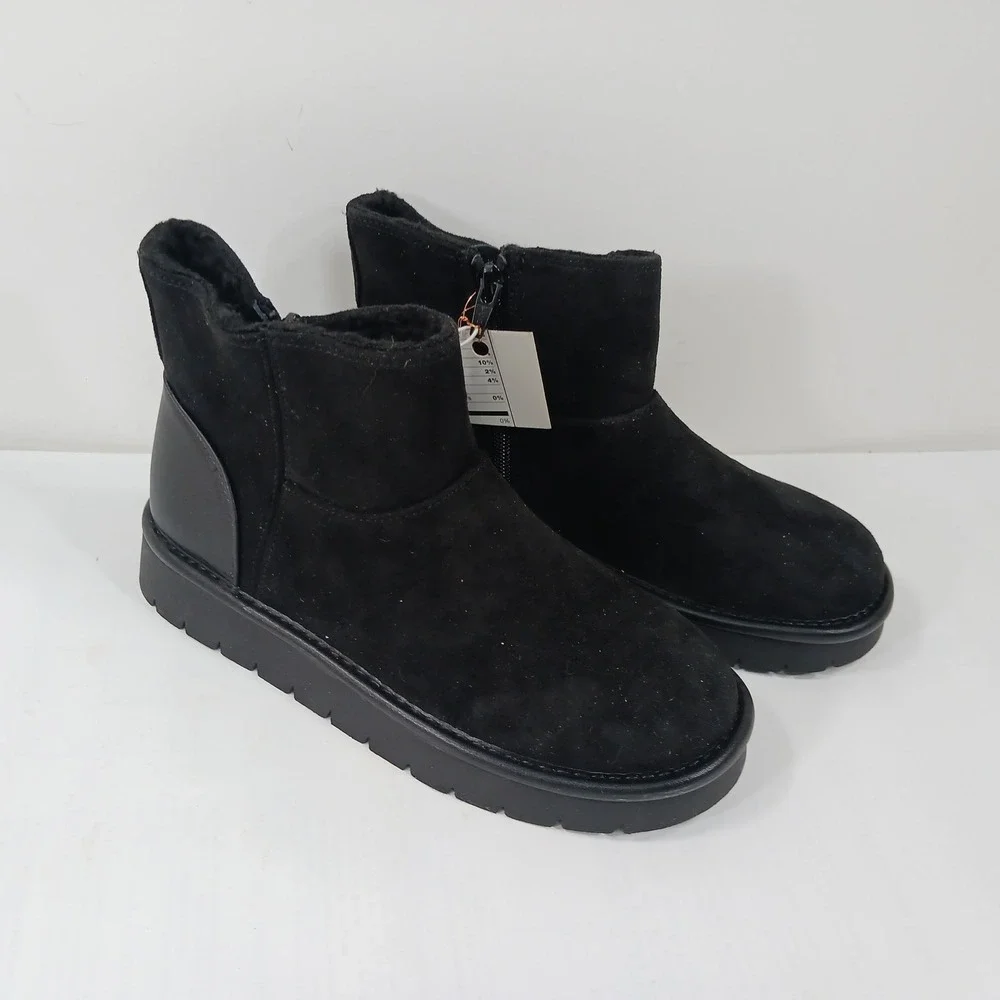 Cat & Jack Honor Girls Black Faux Suede Faux Fur Lined Winter Boots Size 3 NEW